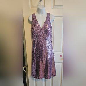 Purple Sequin Dress With V-neck- SIZE 10